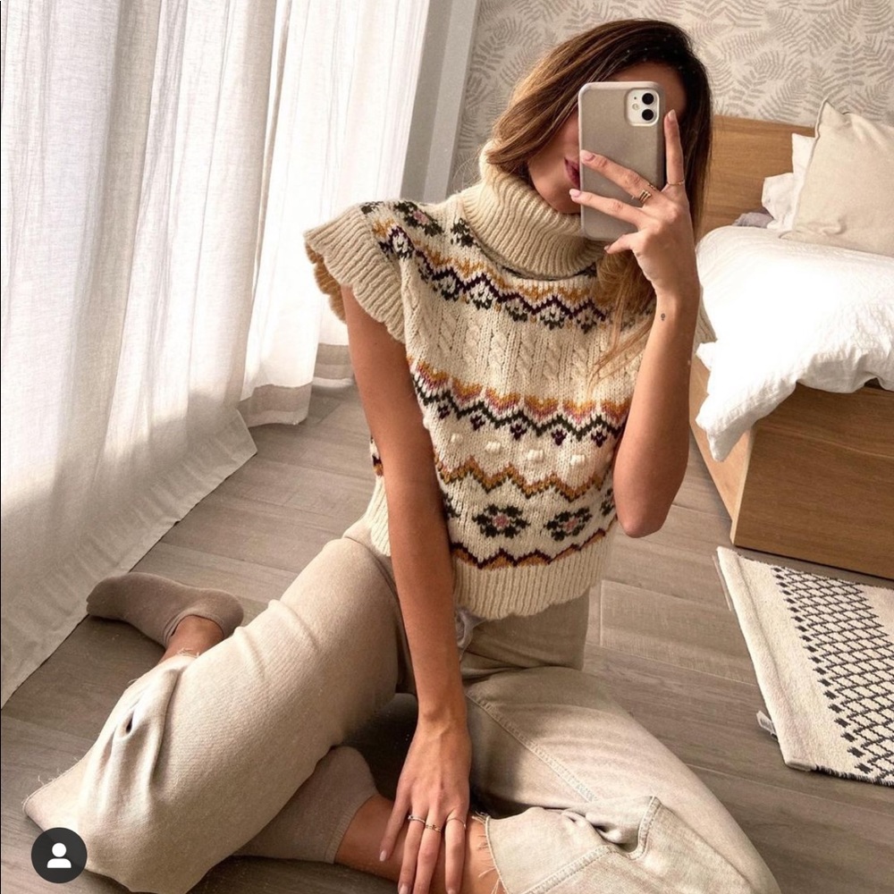 Last🔥Zara jacquard knit vest bloggers favorite